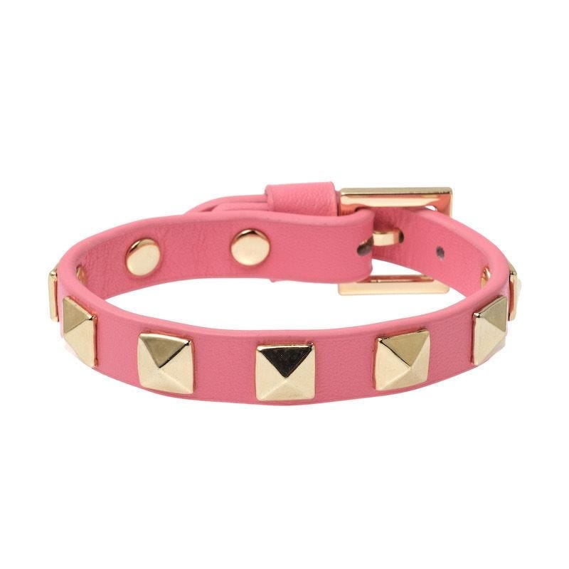 Leather Stud Bracelet - Geranium Pink