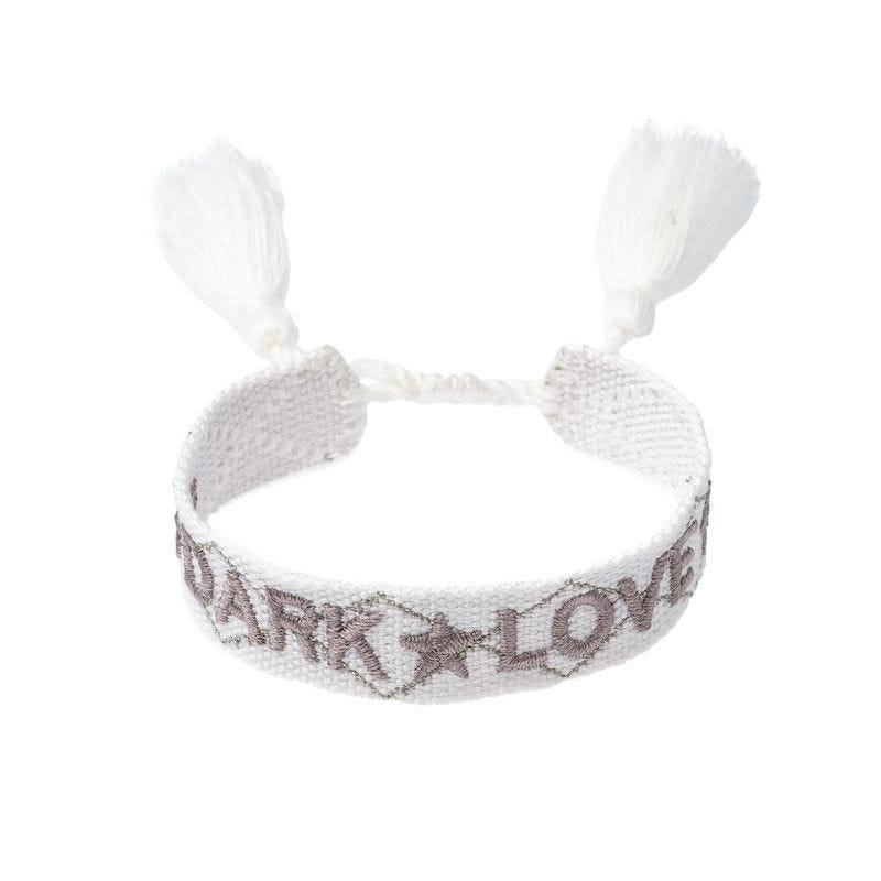 Woven Friendship Bracelet - "Dark Love" White W/Taupe